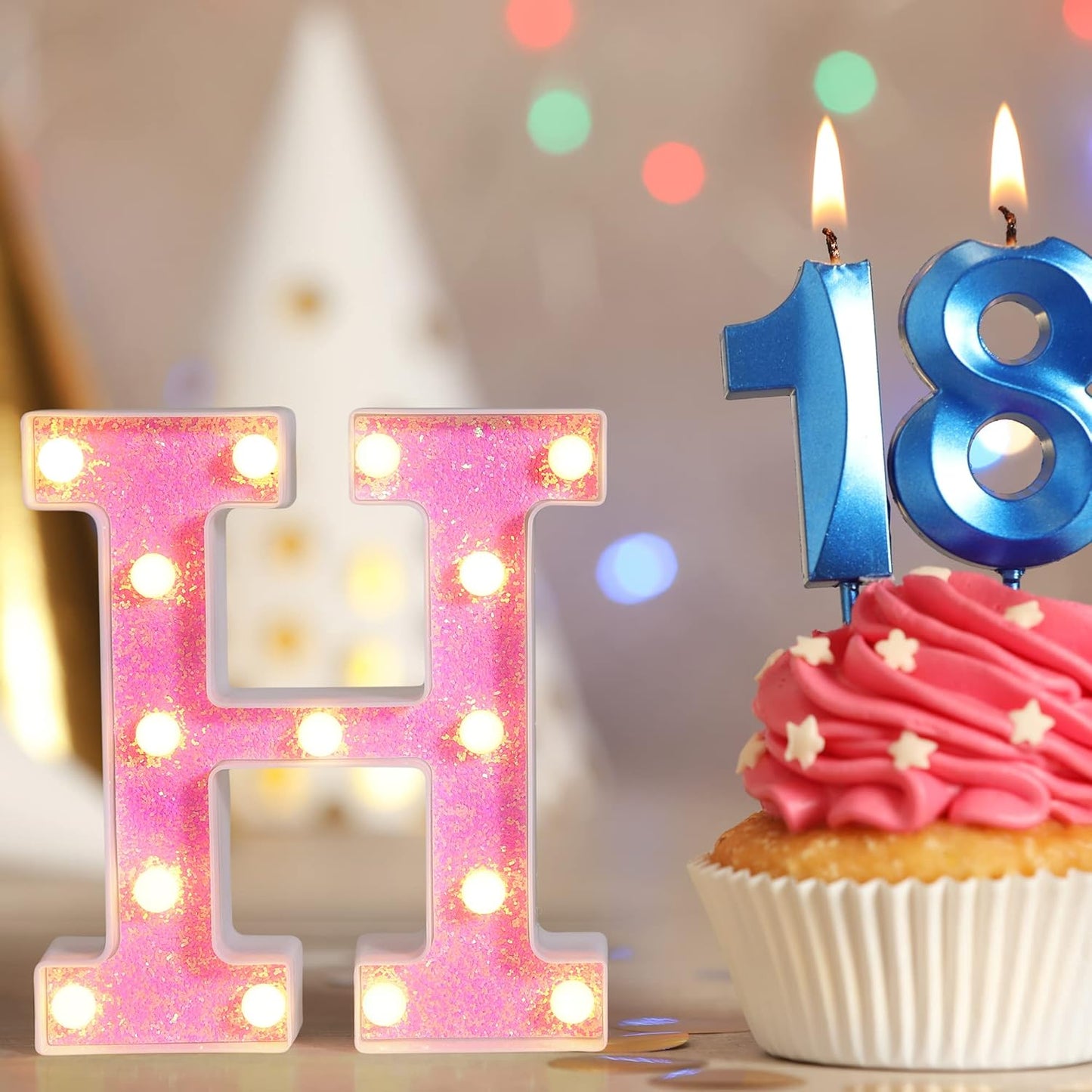 Foaky Pink Light up Letters,Pink Party Decorations,Girls Room Decor,Glitter Light Up Letters,Alphabet Letter Sign for Night Light Birthday Party Girls Gifts, Home Bar Decoration(I)