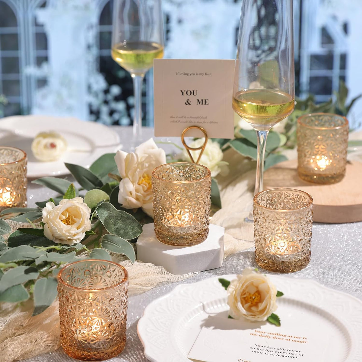 Gold Votive Candle Holder Set of 36, Flower Tea Lights Candles Holders for Wedding Table Centerpieces, Birthday Parties, Anniversary, Bridal Shower and Holiday Decorations