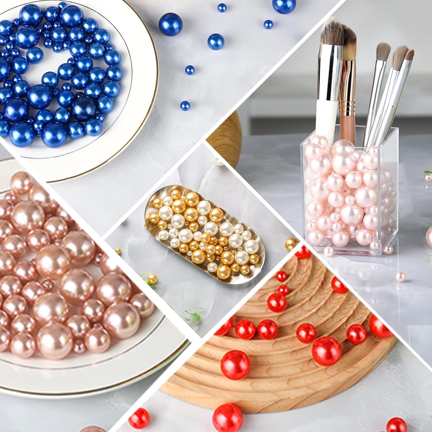 260Pcs Silver Glossy Beads for Centerpiece Decor, Artifical Pearls Vase Filler, Makeup Brush Beads, No Hole Round Pearl Beads for Wedding Birthday Christmas Party Home Decor(18mm 14mm 6mm)