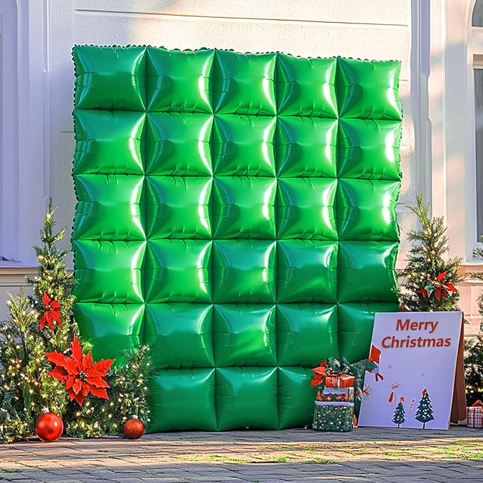 NISOCY 25PCS Metallic Green Square Foil Balloons Wall Backdrop | Double Sided - Image 8