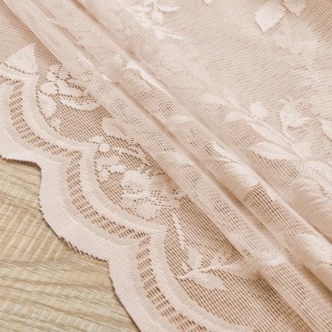 SEEKRIGHT Pink Lace Curtains 45 Inch Length Victorian Floral Sheer Curtains - Image 7