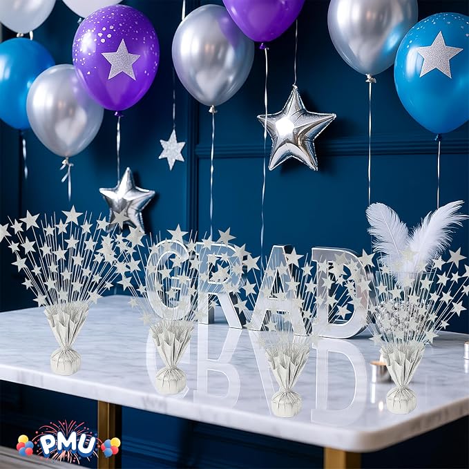 PMU Bursting Star Metallic Foil Spray Centerpiece- Silver Prismatic Balloon - Image 6