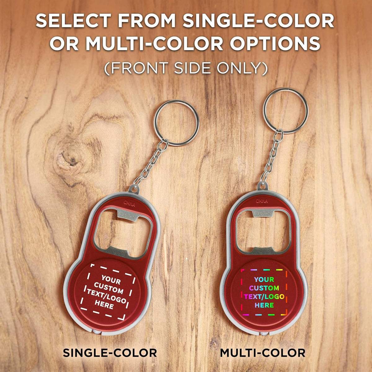 DISCOUNT PROMOS Custom Bottle Opener & LED Keychains Set of 10, Personalized Bulk Pack - Perfect for Tradeshows, Party Favors, Other Events - Red