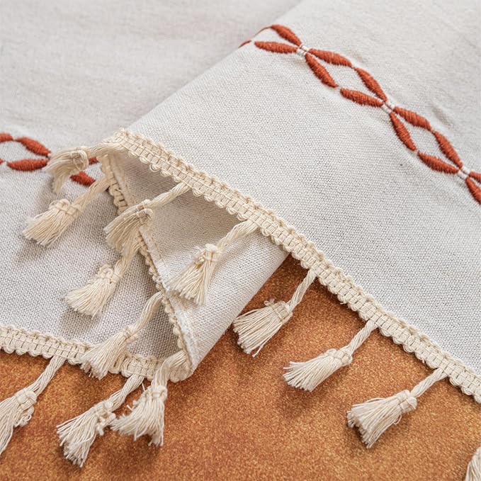 Sutuo Home White and Terracotta Boho Curtains - Image 8