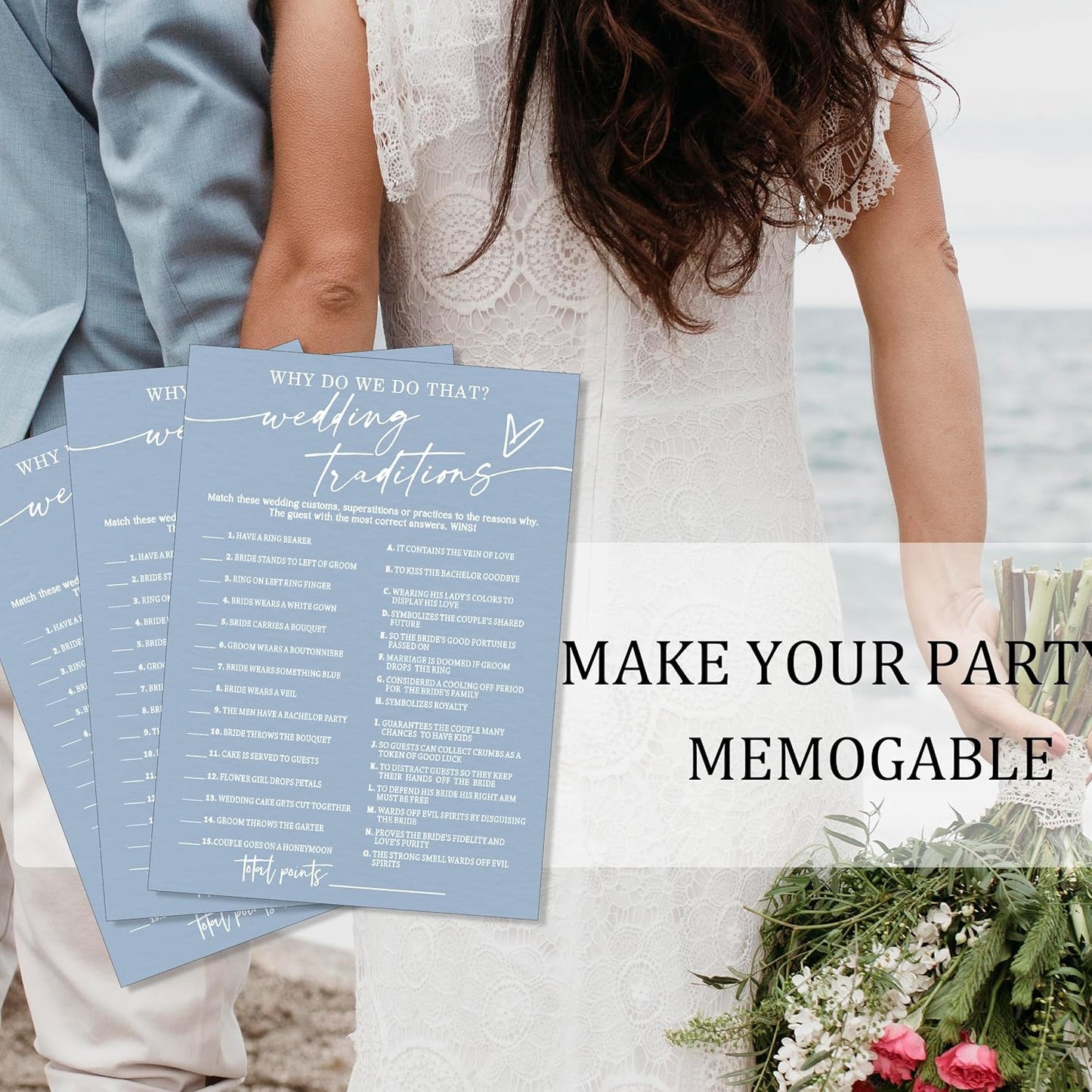 Fun Wedding Games Set - 25 Bridal Shower Games Cards, Engaging Bridal Party Entertainment for Wedding Shower, Engagement Party & Reception Fun a Must-Have for Minimalist Newlywed Game - B01