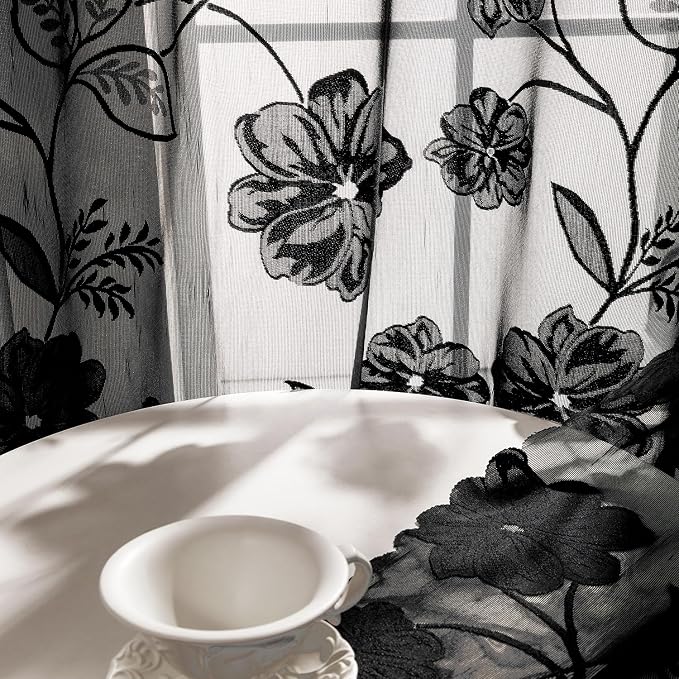 Black Sheer Lace Curtains for Bedroom Living Room Studio 108inch Extra Long - Image 8