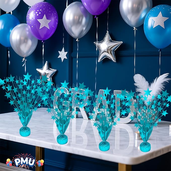 PMU 6 Pack Bursting Star Metallic Foil Spray Centerpiece-Baby Blue Prismatic - Image 6