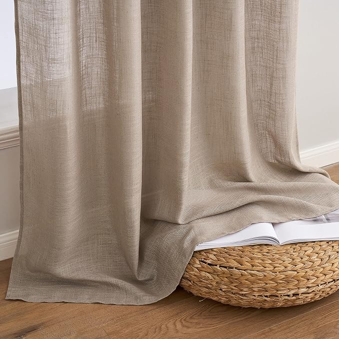 MIULEE Taupe Short Linen Curtains 52x45 Inch Length 2 Panels - Image 7