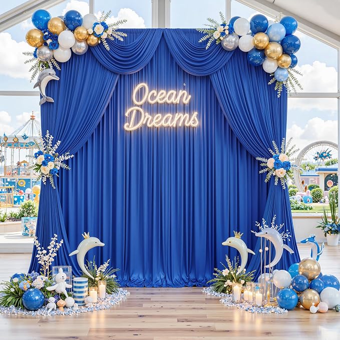 50ft x 10ft Wrinkle Free Royal Blue Backdrop Curtain - Image 9