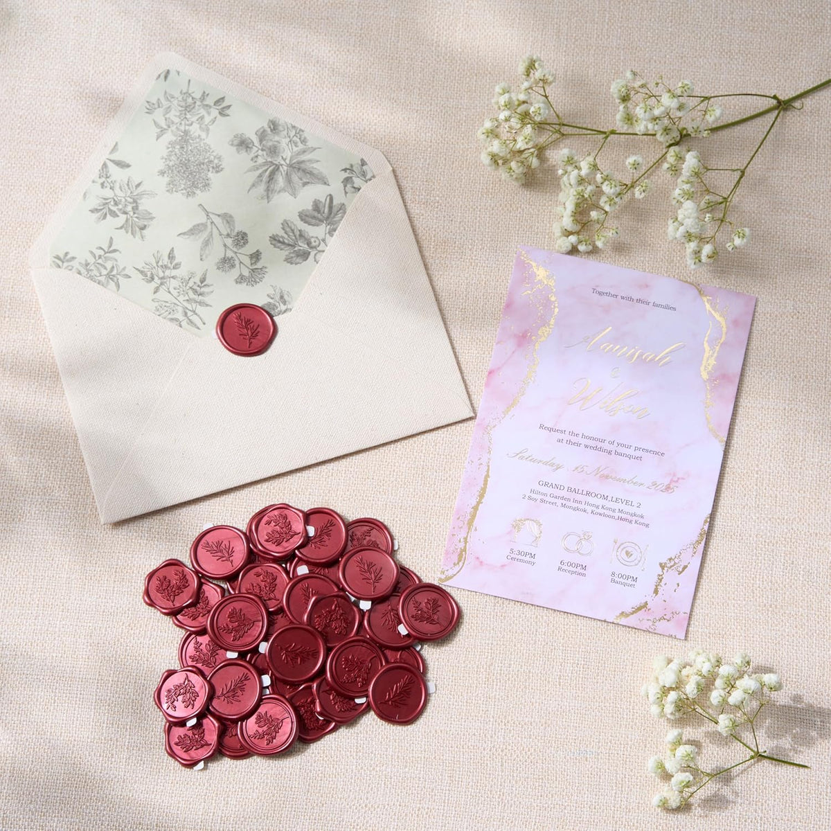 Wax Seal Stickers (60 Pcs, 3 Designs in 1 Pack) Premium Envelope Seal Stickers for Wedding Invitation Envelopes, Adhesive Wax Seals, Perfect for Seating Chart, Gift Wrapping