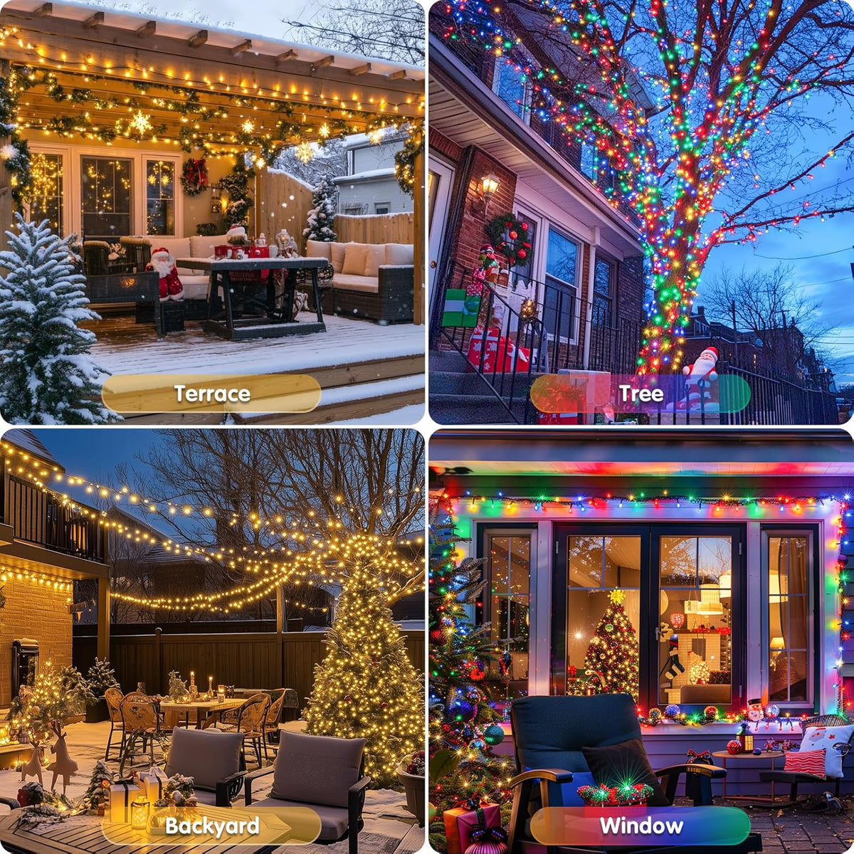 JMEXSUSS 2 Pack Warm White & Multicolor Solar Christmas Lights Outdoor, Each 100 LED 33ft Solar Color Changing Lights Outdoor Waterproof for Christmas Tree Decorations