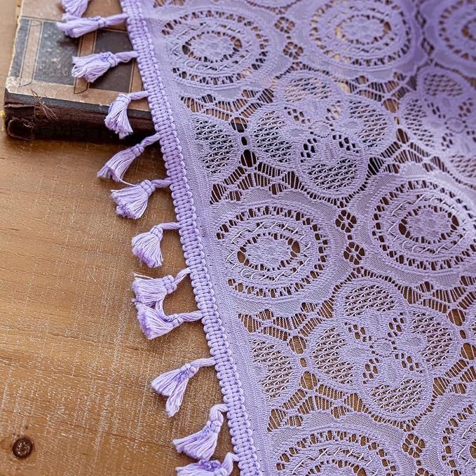 YJ YANJUN Boho Lace Curtains, Light Purple Sheer Panels, 59x96 inch, Pair | - Image 6