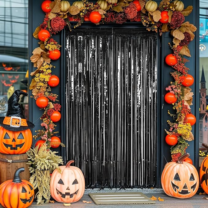 ZATAYE 4 Pack Black Halloween Foil Curtain Streamer Decorations | Black - Image 7