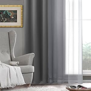 DWCN Grey Ombre Faux Linen Short Sheer Curtains - Image 7