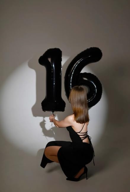 40 Inch Black Mylar Foil Number 16 Birthday Balloon, 16 Boy Girl Party Decorations Supplies, Big Helium Balloons Numbers for 16 61 Men Women Anniversary