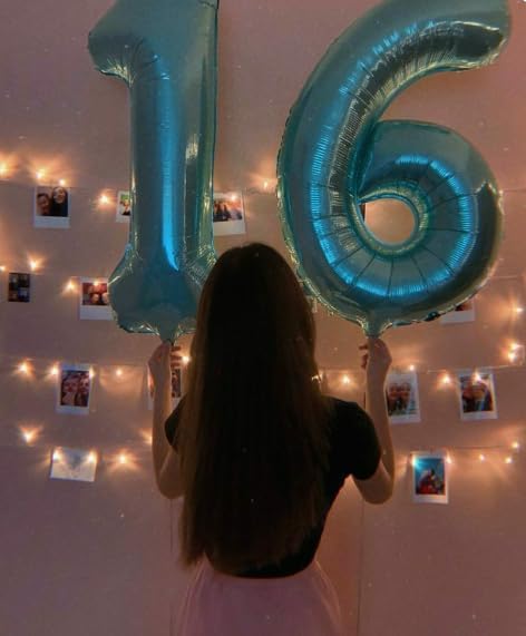 40 Inch Pearl Blue Large Number 4 Birthday Balloon, Giant Number Four 14 24 34 40 44 Balloons, Foil Mylar Big Balloons for Anniversary Graduation Supplies Decorations