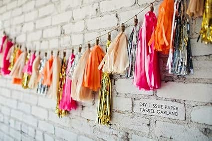 9.8in Red PaperTissue Paper Tassel DIY Hanging paper decorations Party Garland - Image 4