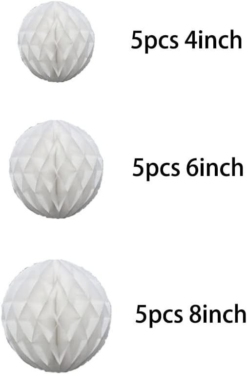 15pcs Honeycomb Balls Decorations 4'' 6'' 8'' White Paper Honeycomb Balls | - Image 2