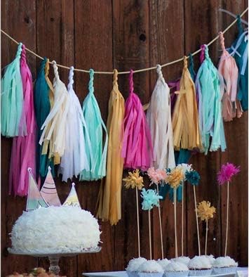9.8in Red PaperTissue Paper Tassel DIY Hanging paper decorations Party Garland - Image 6