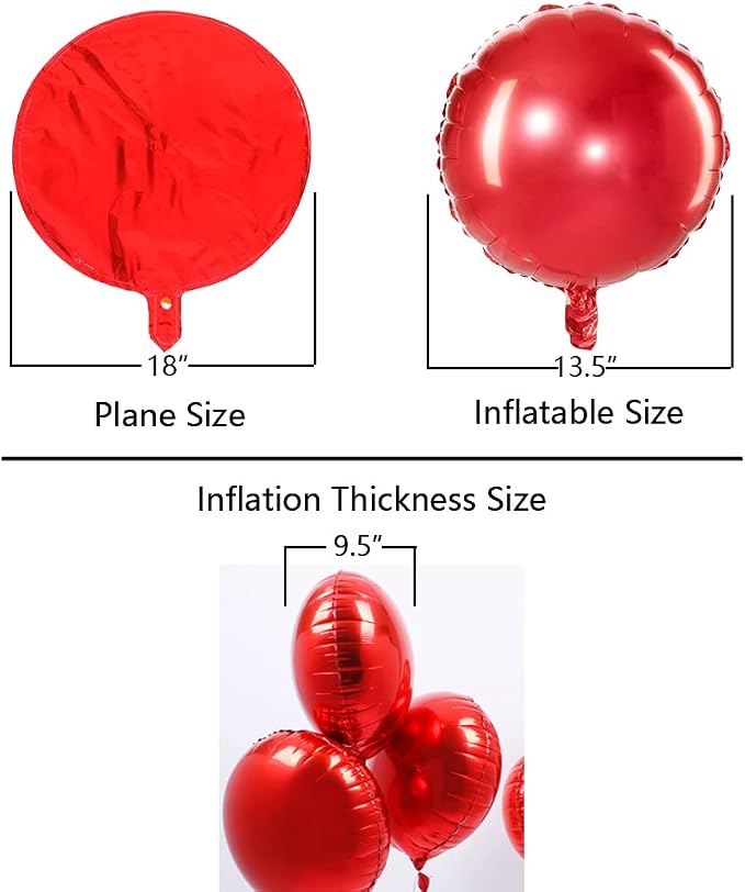 18" Red Round Shaped Foil Balloons Mylar Helium Balloons - Image 4