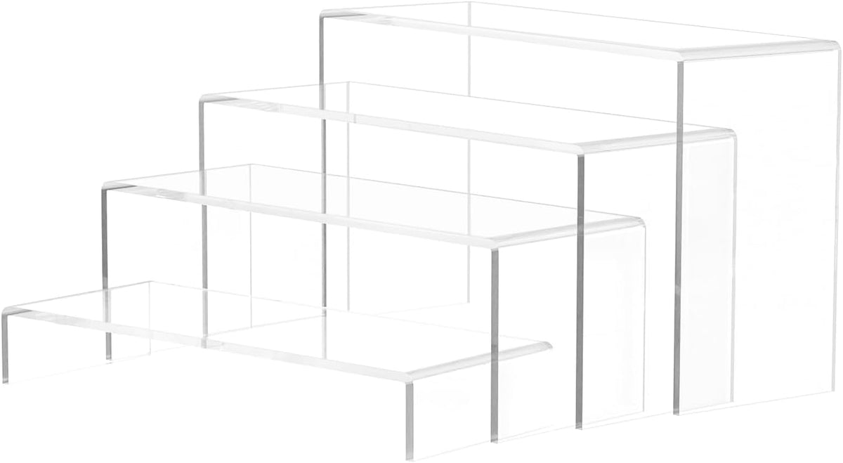 Black Matte Metal Display Stand,8 Pcs 2 Set Display Risers, Metal Rectangular Display Shelf for Showcase, Dessert, Toys, Perfume (Clear, L7 x8 x9)