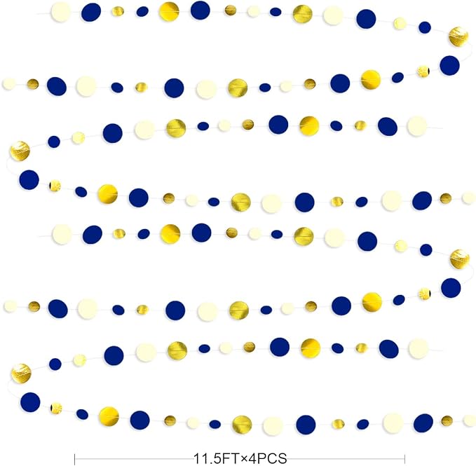 Navy Blue and Gold Circle Dots Garland Royal Blue Hanging Paper Polka Dot - Image 2