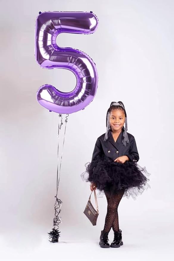 5 Balloon Numbers Party Decorations, 40In Purple Balloons - Image 2
