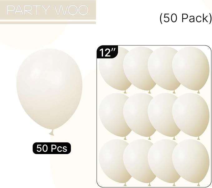 PartyWoo Beige Balloons 50pcs Cream Ivory White Color 12 Inch | Wedding Baby - Image 6