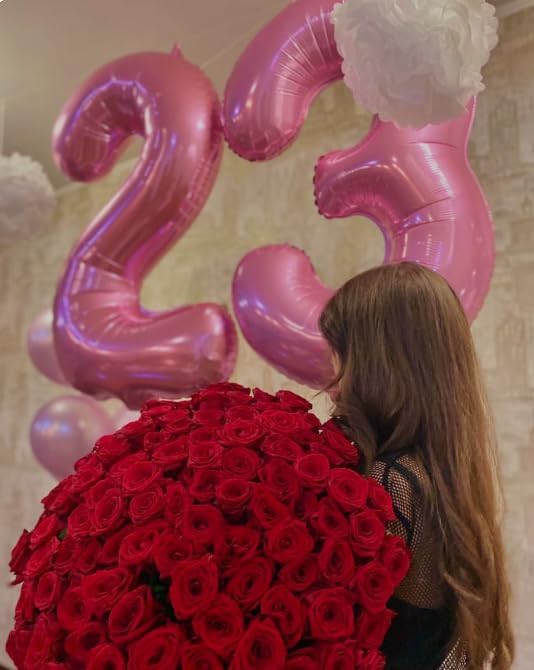 40 Inch Pink 3 Large Number Balloon, 3 13 23 30 33 36 38 Pink Birthday Party Decorations, Number Three Foil Balloons for Anniversary Party Graduations Celebration Supplies