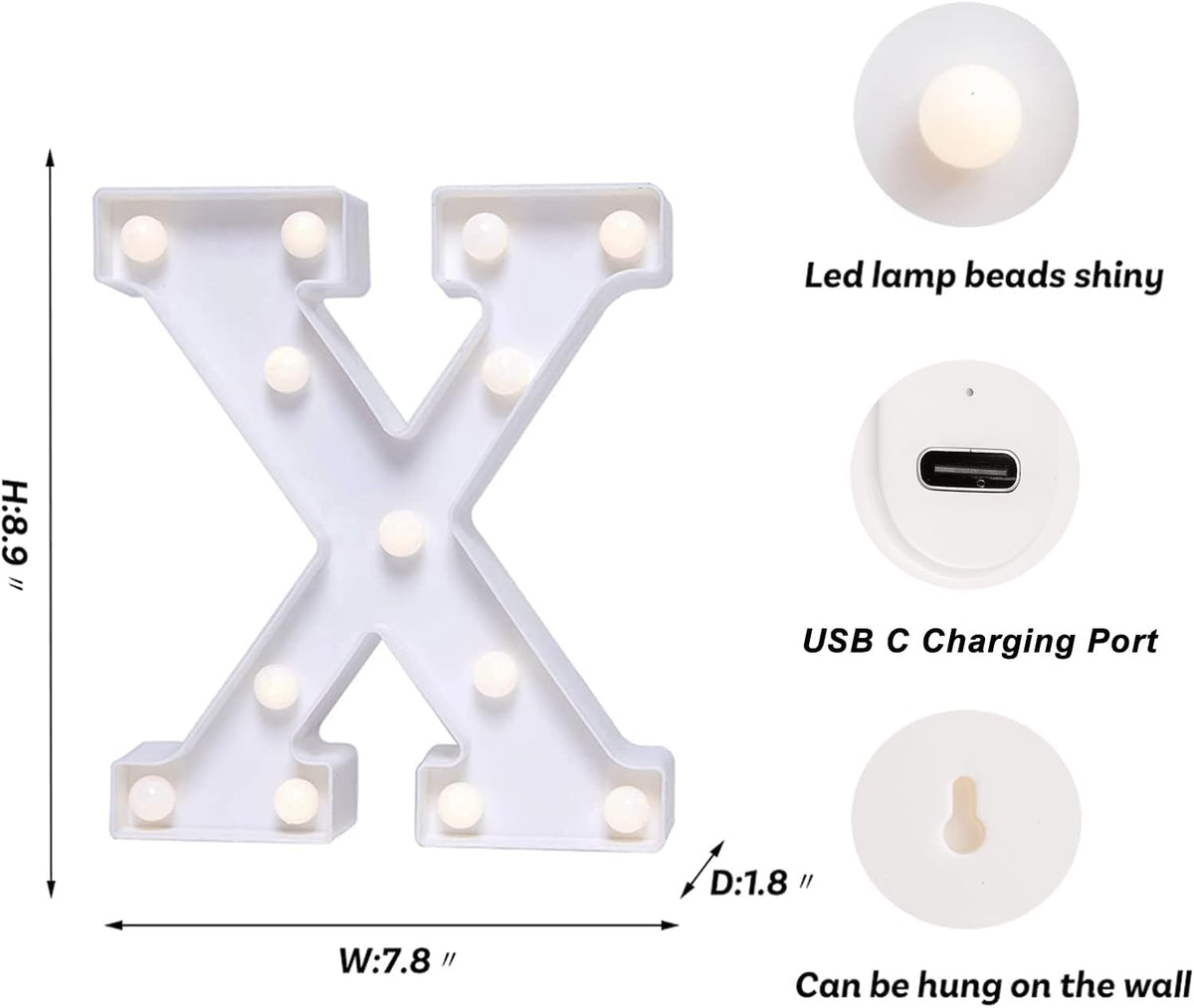 Foaky Rechargeable LED Letter Lights Sign Marquee Light Up Letters Sign for Night Light Wedding/Birthday Party Christmas Lamp Home Bar Decoration (X)