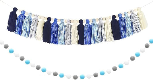 Boho Tassel Garland, Pom Pom Garland, Colorful Handmade Yarn Bunting Banner by CEUQIESO