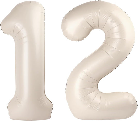 40 Inch Big Cream White Number 12 21 Balloon Birthday Decoration, Number 12 21 Helium Balloon 12 21 Celebration, Boy Girl Baby Anniversary Party Graduations Supplies Decorations