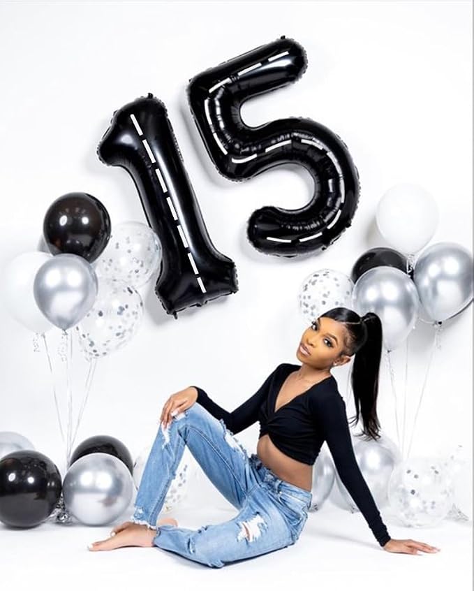 Number 5 Balloons 40 Inch for 5 15 Birthday Party Decorations, Line Black | - Image 2