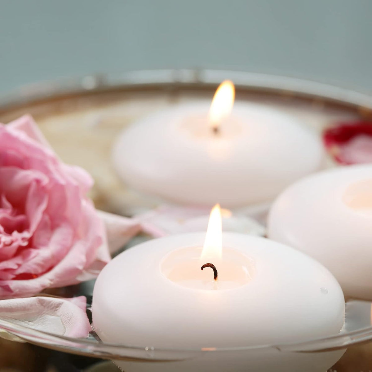 24 Pack Floating Candles, 3” White Unscented Dripless Wax Burning Candles, for Weddings, Party, Cylinder Vases, and Home Decorations