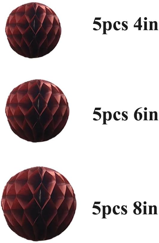 15pcs Honeycomb Balls Decorations 4'' 6'' 8'' Burgundy Honeycomb Balls | Party - Image 2