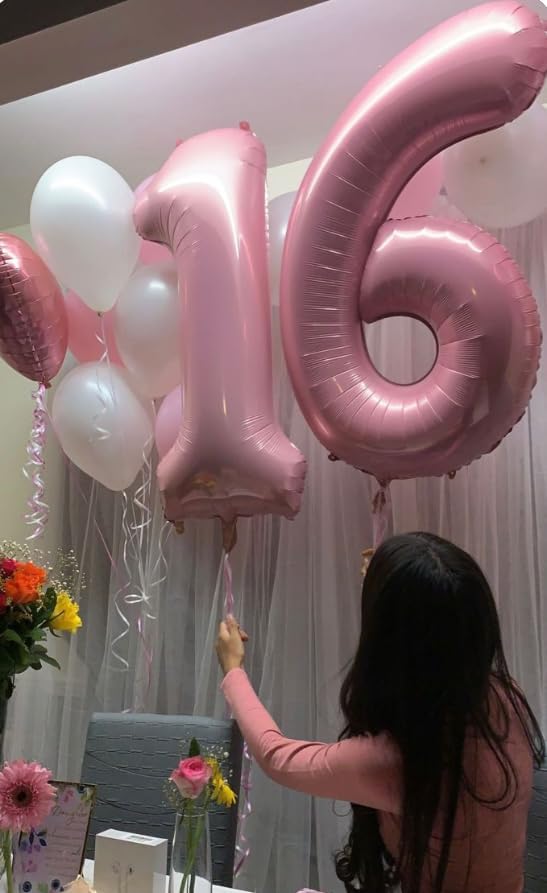 Pearlescent Pink 40 Inch Mylar Foil Number 6 Balloon, Birthday Digital Balloons for 6 16 Boy Girl Party Decorations Supplies,Pearl Pink Big Helium Balloon Numbers for 26 36 46 60 Men Women Anniversary