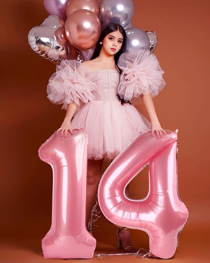 Number 14 Balloon 40Inch for 14 Year Old Birthday Decorations, Pearl Pink | - Image 2