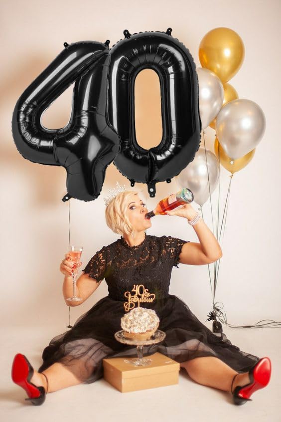 4 Balloon Numbers Party Decorations, 40In Black Balloons - Image 3