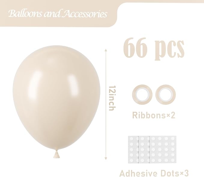 Voircoloria 66pcs White Sand Latex Party Balloons, 12inch | - Image 2