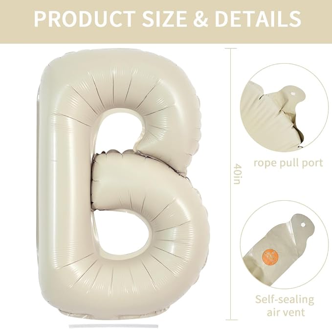 TONIFUL 40 Inch Large Cream White Letter B Balloons Giant Alphabet Letter - Image 2