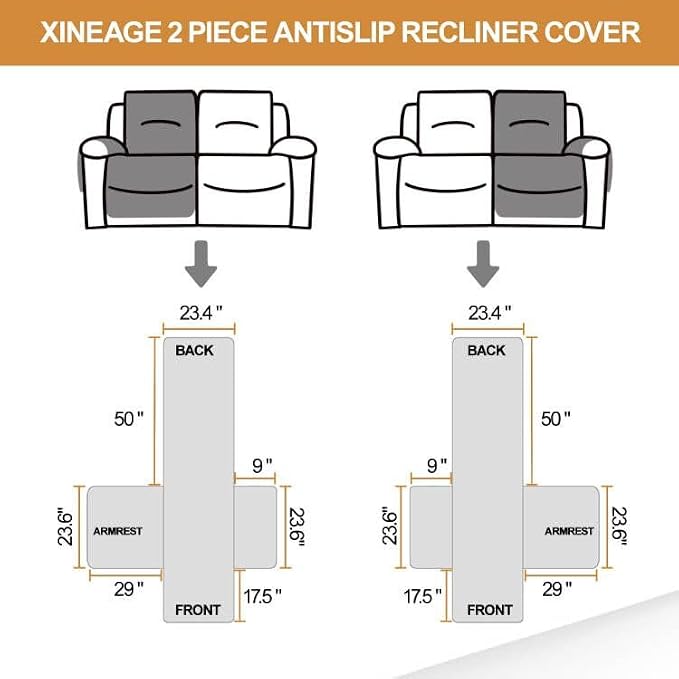 XINEAGE Water Resistant Recliner Cover, 2 Seat Loveseat Covers - Image 5
