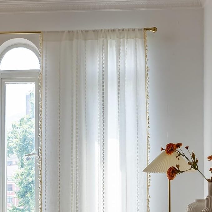 Sutuo Home White Boho Curtains for Bedroom Living Room Nursery, Bohemian 1 - Image 4