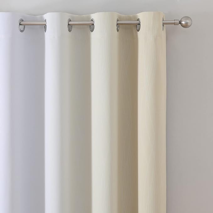 Beige and Grayish White Blackout Curtains & Drapes - Image 4