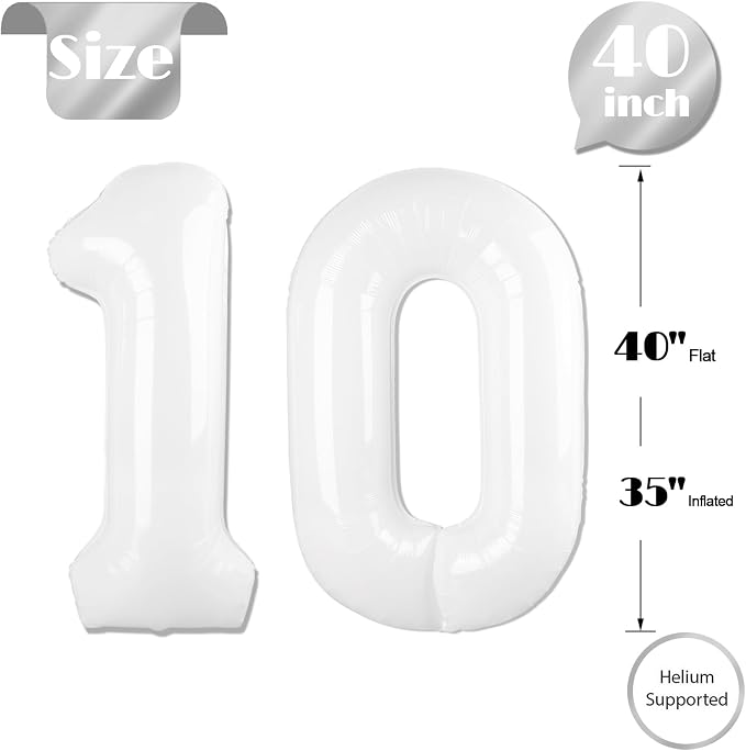 White Number 10 Balloon 40 Inch - Image 5