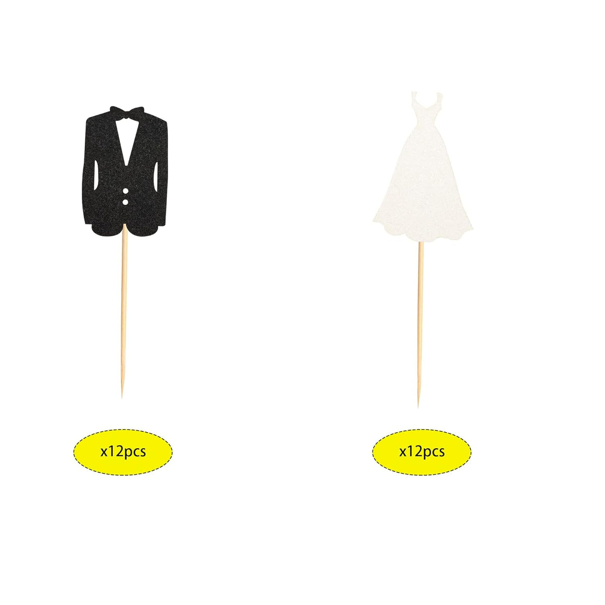 24pcs Bride and Groom Cupcake Toppers Wedding Dress and Tux Cupcake Picks Bridal Shower Wedding Engagement Anniversary Party Cake Decorations Supplies