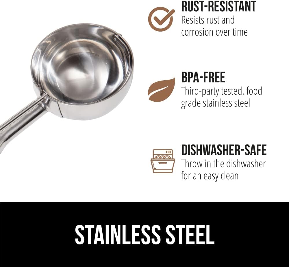 GORILLA GRIP Stainless Steel Multipurpose BPA-Free Spring Scoop, 2 TBSP, Melon Ballers, Cookie Dough Scoops, Perfect Portion Sizes, Easy Squeeze and Clean Release, Scooper Size 40, White