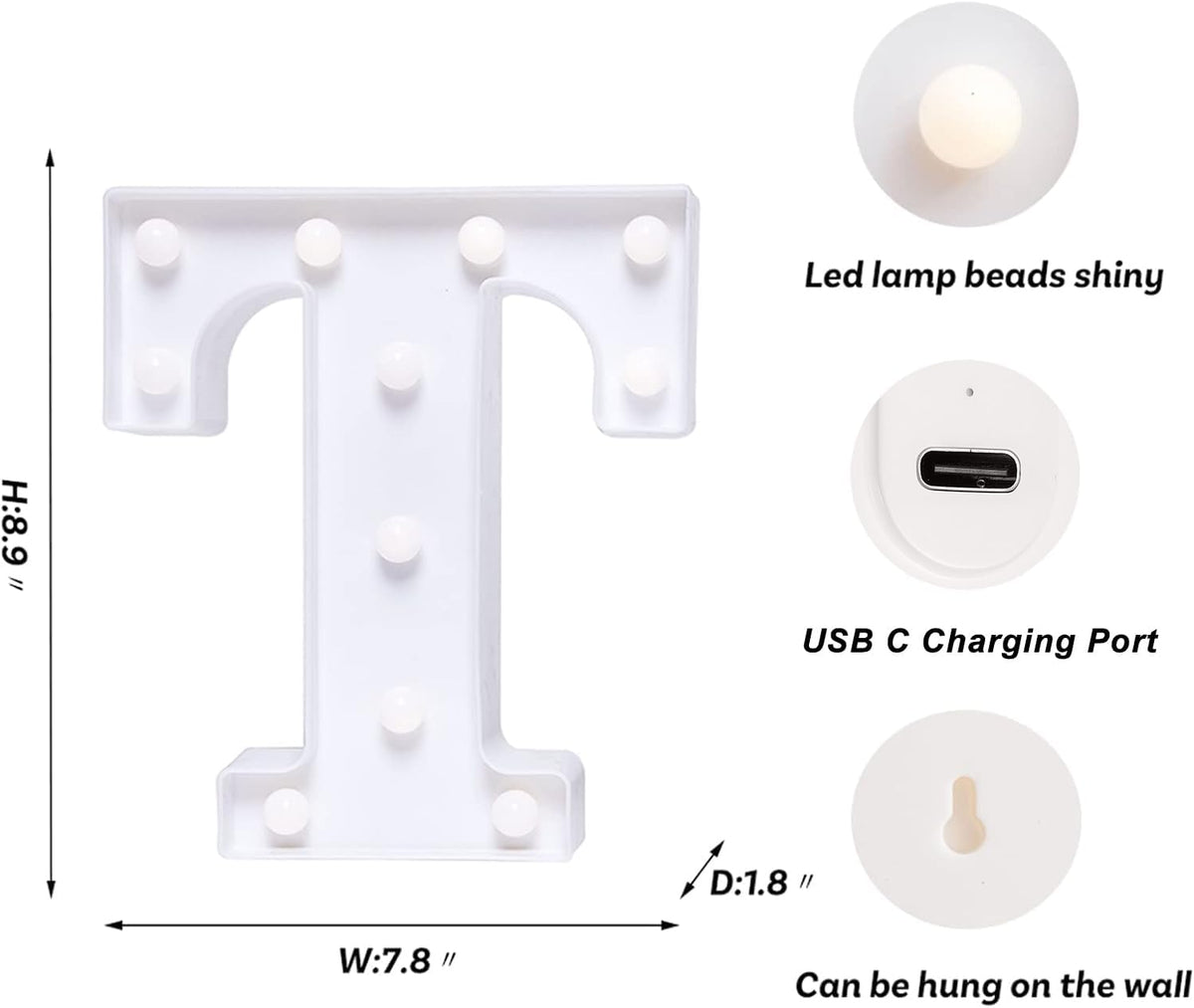 Foaky Rechargeable LED Letter Lights Sign Marquee Light Up Letters Sign for Night Light Wedding/Birthday Party Christmas Lamp Home Bar Decoration (T)