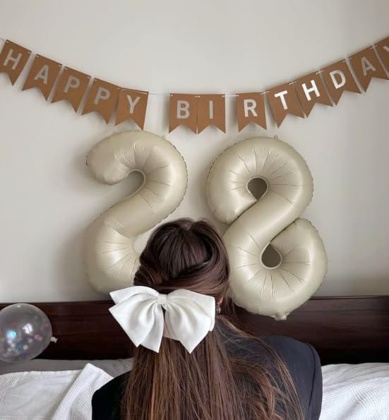 Cream White 40 Inch Large Number 5 Birthday Balloon, Five 5th 15 25 35 50 55 Birthday Celebration Decorations, Foil 5 Mylar Helium Number 5 Balloons Girl Boy Anniversary Party Supplies