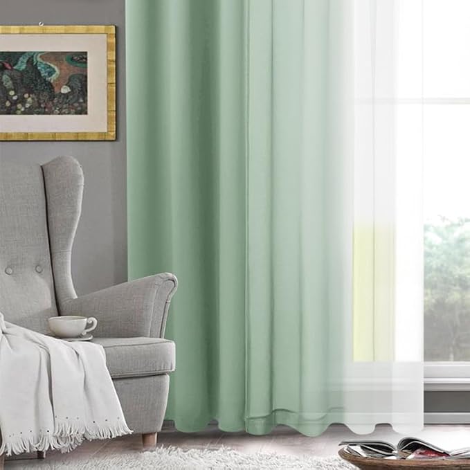 DWCN Light Sage Faux Linen Ombre Sheer Curtains - Image 8