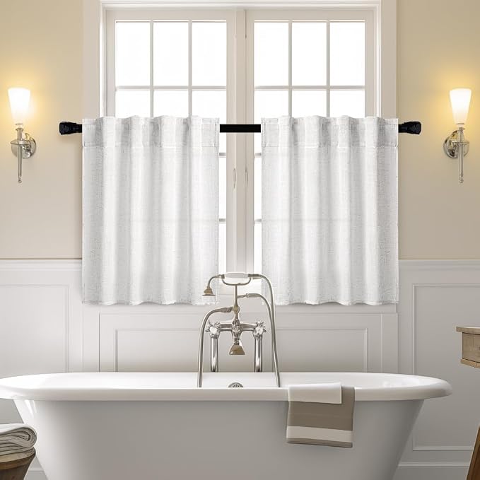 MIULEE Bleached Linen Kitchen Curtains 24 Inches Length 2 Panels Farmhouse | - Image 2